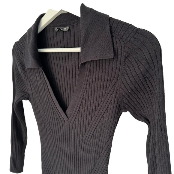 DYNAMITE BLACK RIBBED MAXI DRESS WITH V-NECK, COLLAR & SIDE SLIT | SIZE SMALL - Picture 7 of 15